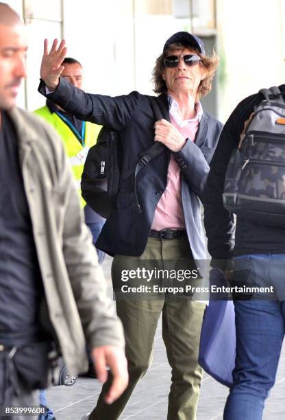 Mick Jagger is seen leaving El Prat airport on September 25, 2017 in Barcelona, Spain.