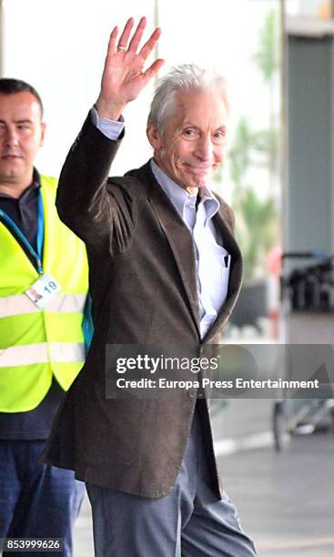 Charlie Watts is seen leaving El Prat airport on September 25, 2017 in Barcelona, Spain.