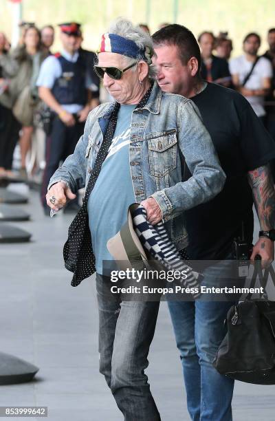 Keith Richards is seen leaving El Prat airport on September 25, 2017 in Barcelona, Spain.