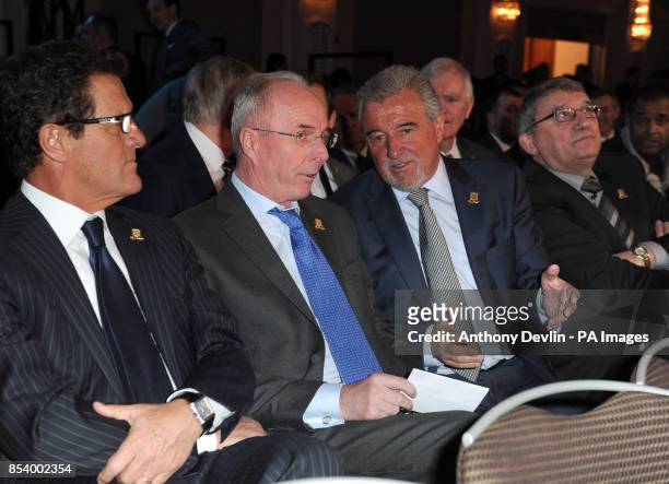 Past England managers Fabio Capello, Sven Goran Eriksson, Terry Venables and Graham Taylor during the FA Anniversary Celebrations Launch at the Grand...