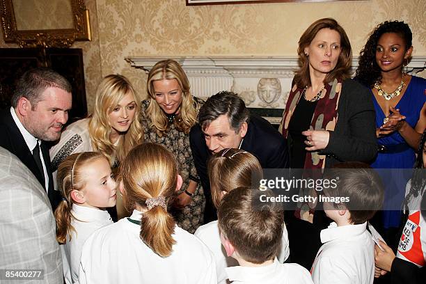 Chris Moyles, Fearne Cotton, Denise Van Outen, Prime Minister Gordon Brown, Sarah Brown and Alysha Dixon attend a meeting at number 10 Downing Street...