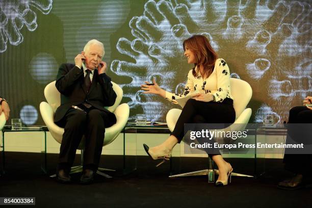 Nobel medicine prize Harald zur Hausen and Mamen Mendizabal attends the press conference 'Present and Future of Cancer Research' at Casa del Lector...