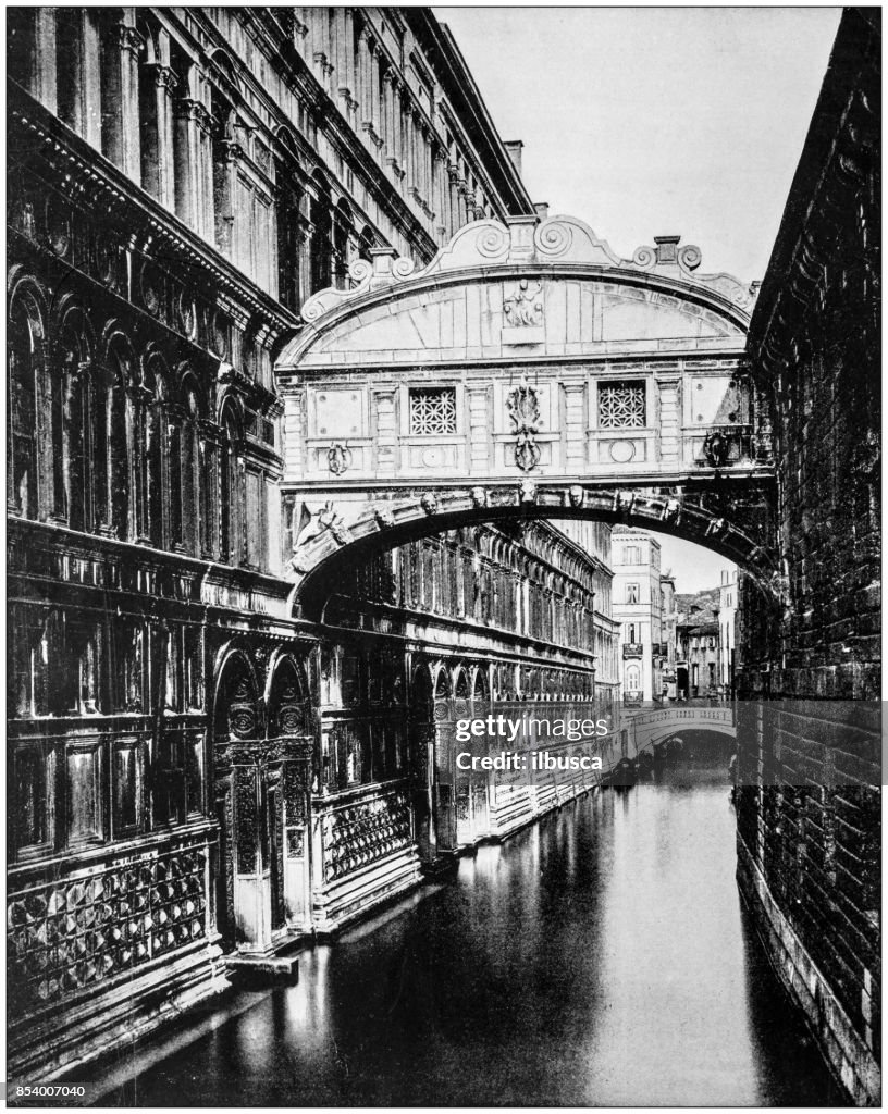 世界の有名なサイトのアンティーク写真: ため息の橋, ヴェニス, イタリア