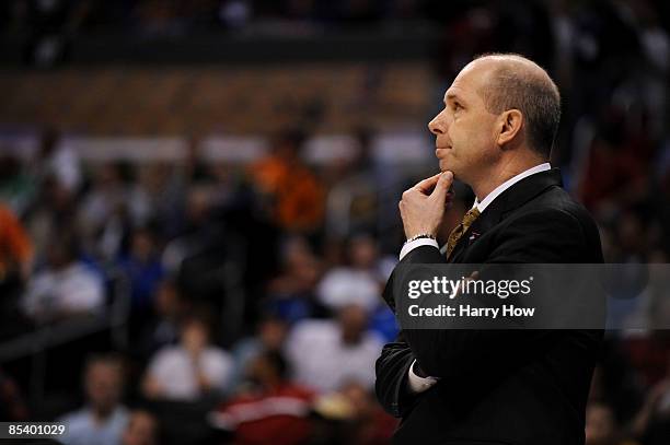 Head coach of the Arizona State Sun Devils, Herb Sendek, watches action during their game against the Arizona Wildcats during the Pacific Life Pac-10...