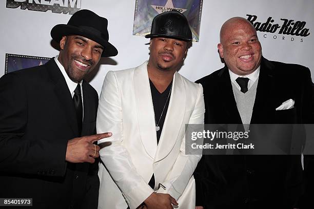 Clue, The Dream and Sean Pecas attend The Dream's black tie album release party for "Love Vs. Money" at the Hiro Ballroom on March 11, 2009 in New...