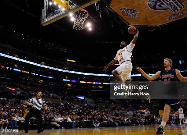 Guard James Harden of the Arizona State Sun Devils goes up for a dunk against the Arizona Wildcats during the Pacific Life Pac-10 Men's Basketball...