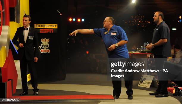 England's Tony O'Shea in action against England's Scott Waites before their BDO World Professional Darts Championship Final