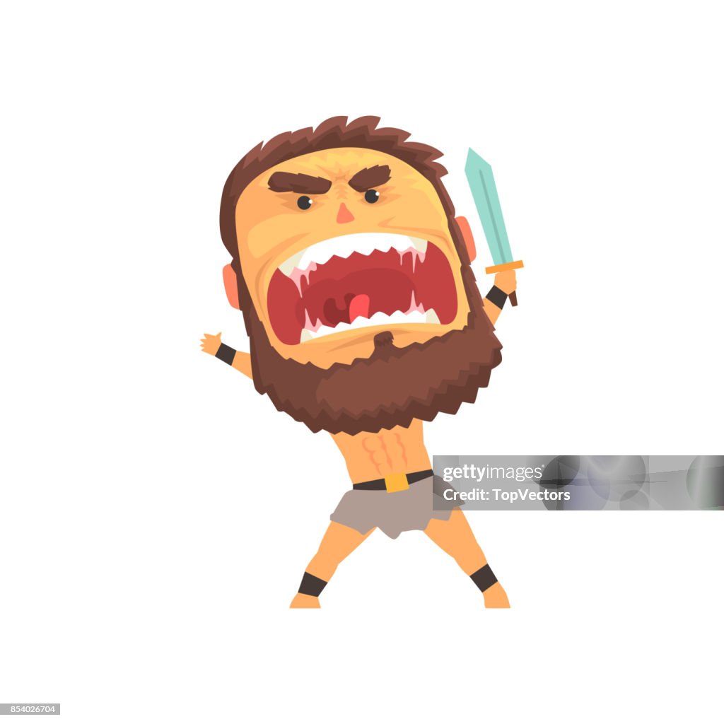 Screaming Warrior Attacking With Sword Furious Man With Emotional Face  Cartoon Character Vector Illustration High-Res Vector Graphic - Getty Images