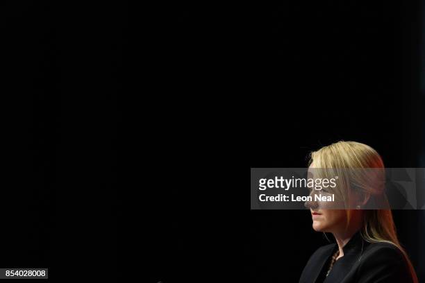 Shadow Secretary of State for Business, Energy and Industrial Stategy Rebecca Long-Bailey address delegates on the third day of the Labour Party...