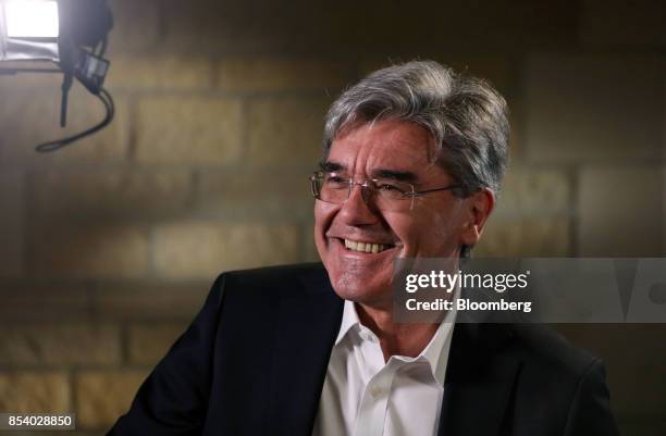 Joe Kaeser, chief executive officer of Siemens AG, reacts during a Bloomberg Television interview in Bagshot, Surrey, U.K., on Friday, June 16, 2017....