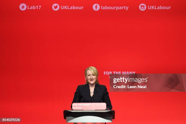 Shadow Secretary of State for Business, Energy and Industrial Stategy Rebecca Long-Bailey address delegates on the third day of the Labour Party...