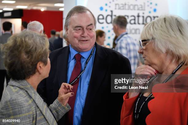 Former Labour Deputy Prime Minister John Prescott talks with delegates on the third day of the Labour Party conference on September 26, 2017 in...