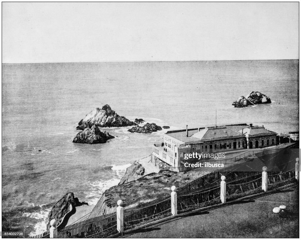 Antique photograph of World's famous sites: Cliff house and Seal Rocks, Golden Gate, California, US