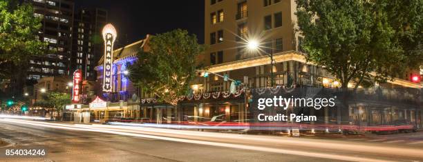 downtown austin texas panorama at night - austin nightlife stock pictures, royalty-free photos & images