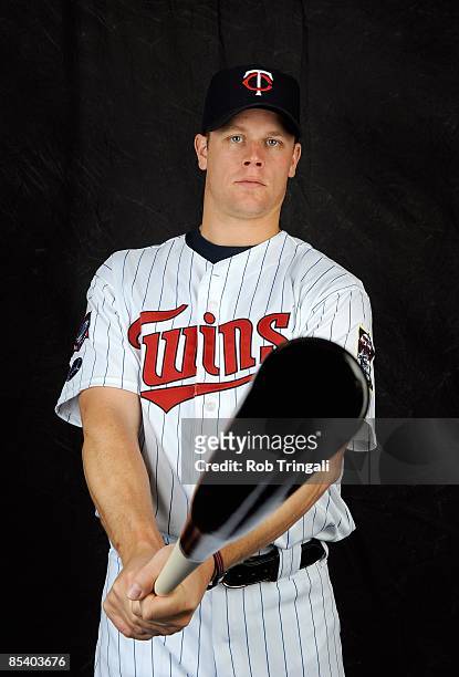 Justin Morneau of the Minnesota Twins poses during photo day at the Twins spring training complex on February 23, 2008 in Fort Myers, Florida.
