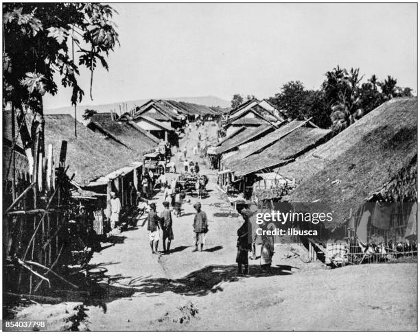 antique photograph of world's famous sites: village near calcutta, india - kolkata stock illustrations