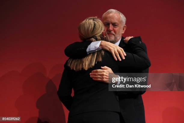 Shadow Secretary of State for Business, Energy and Industrial Strategy Rebecca Long-Bailey's is congratulated by Labour Leader Jeremy Corbyn after...