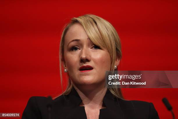 Shadow Secretary of State for Business, Energy and Industrial Strategy Rebecca Long-Bailey's speaks in the main hall, on day three of the annual...