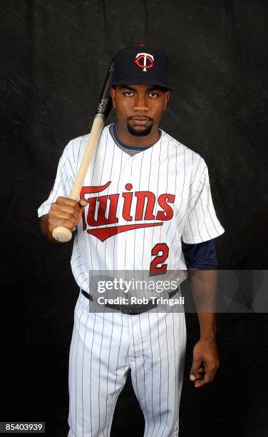 Denard Span of the Minnesota Twins poses during photo day at the Twins spring training complex on February 23, 2008 in Fort Myers, Florida.