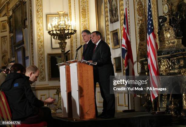 Defence Secretary Philip Hammond with US Secretary of Defence Leon Panetta during a press conference on the hostage crisis in Algeria at Lancaster...