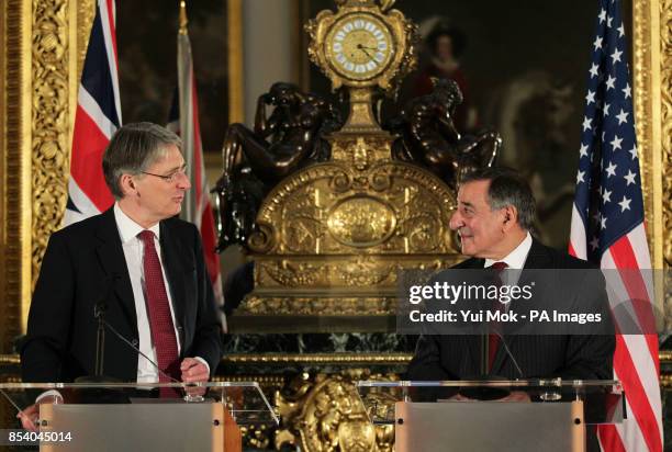 Defence Secretary Philip Hammond with US Secretary of Defence Leon Panetta during a press conference on the hostage crisis in Algeria at Lancaster...