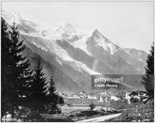 antique photograph of world's famous sites: mt blanc, switzerland - mont blanc stock illustrations