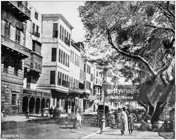 antique photograph of world's famous sites: ezbekiyeh, cairo, egypt - 1900 stock illustrations