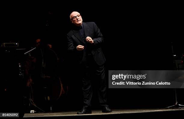 Actor Paolo Hendel performs at Teatro Ciak on March 12, 2009 in Milan, Italy.