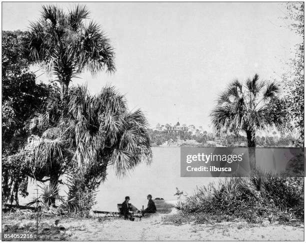 antique photograph of world's famous sites: indian river, florida - indian river florida stock illustrations