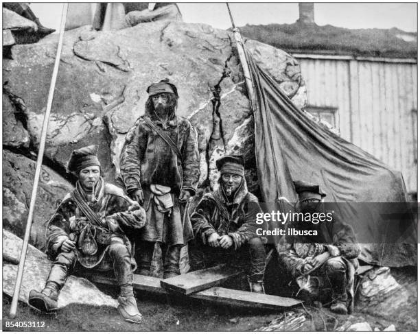 antique photograph of world's famous sites: lapps men, norway - olden norway stock illustrations