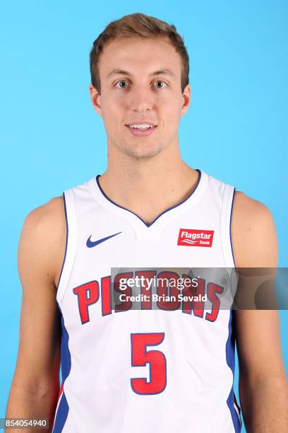 Luke Kennard of the Detroit Pistons poses for a head shot during media day at Little Caesars Arena in Detroit, Michigan on September 25, 2017. NOTE...