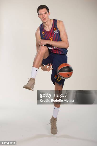 Rodions Kurucs, #17 poses during FC Barcelona Lassa 2017/2018 Turkish Airlines EuroLeague Media Day at Palau Blaugrana on September 25, 2017 in...