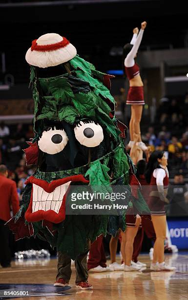 The Stanford Cardinal Tree performs on the court during the game against the Washington Huskies in the Pacific Life Pac-10 Men's Basketball...