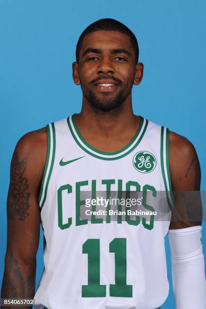 Kyrie Irving of the Boston Celtics poses for a head shot during media day at TD Garden in Boston, Massachusetts on September 25, 2017. NOTE TO USER:...