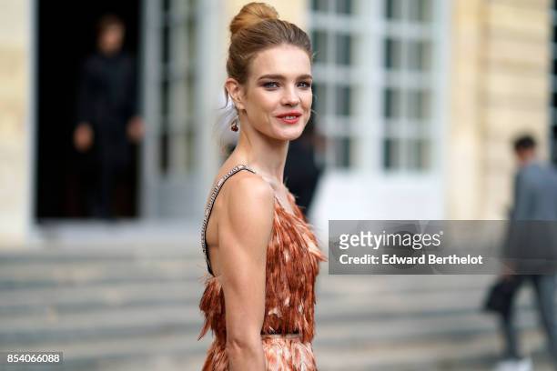 Natalia Vodianova attends the Christian Dior show as part of the Paris Fashion Week Womenswear Spring/Summer 2018 on September 26, 2017 in Paris,...