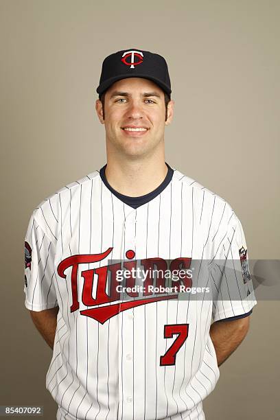 Joe Mauer of the Minnesota Twins poses during Photo Day on Monday, February 23, 2009 at Hammond Stadium in Fort Myers, Florida.