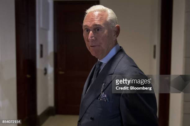Roger Stone, former adviser to Donald Trump's presidential campaign, arrives to a closed-door House Intelligence Committee hearing on Capitol Hill in...