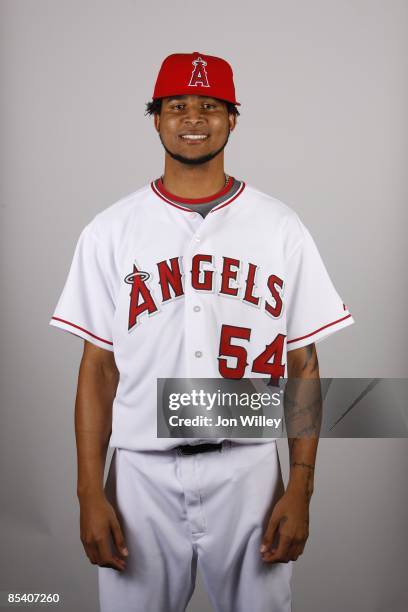 Ervin Santana of the Los Angeles Angels of Anaheim poses during Photo Day on Wednesday, February 25, 2009 at Tempe Diablo Stadium in Tempe, Arizona.