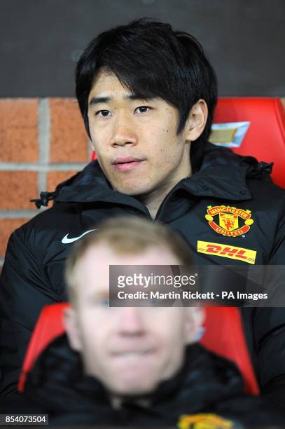 Manchester United's Shinji Kagawa sat on the United bench