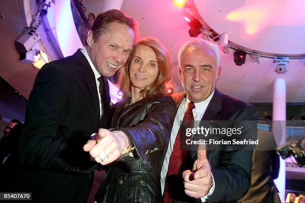 Entertainer Peter Kraus and his wife Ingrid Kraus and Hans-Reiner Schroeder of BMW Berlin attend the BMW presentation of the new Z4 Roadster at a BMW...