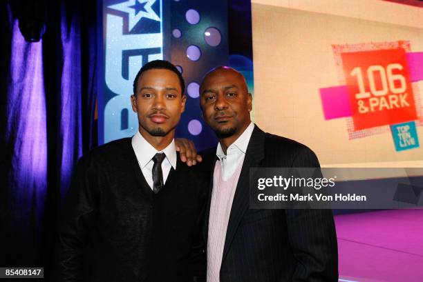 President of Music Programming and Specials for BET Networks, Stephen Hill and Host Terrence Jennings attend a live taping of BET's "106 & Park:...