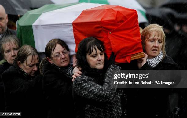 Dolours Price's coffin is carried to burial in Milltown Cemetery, Belfast by her comrades from Armagh Prison. Marie McCauley, Kate McKenny, Evelyn...