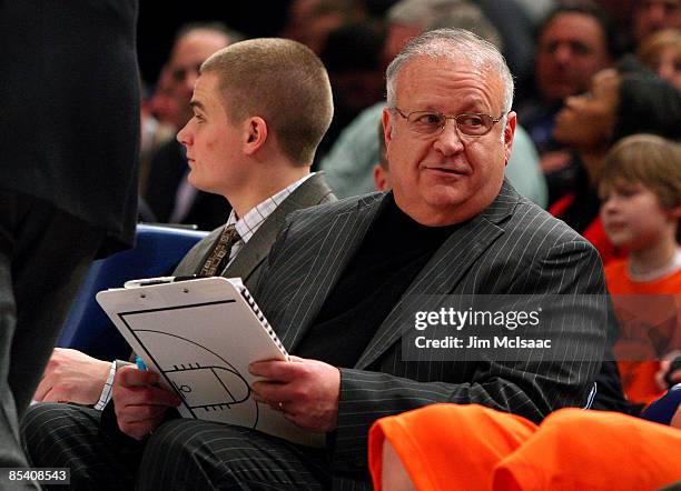 Assistant coach Bernie Fine of the Syracuse Orange looks on from the sidelines during their game against the Connecticut Huskies during the...