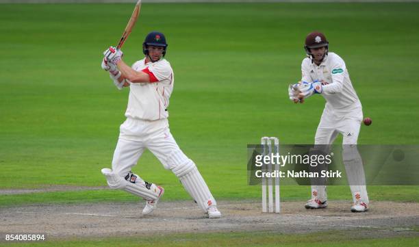 Ryan McLaren of Lancashire batting during the County Championship Division One match between Lancashire and Surrey at Old Trafford on September 26,...
