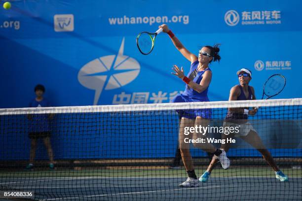 Raquel Atawo of USA and Darija Jurak of Croatia reacts during the match against Martina Hingis of Switzerland and Yung Jan Chan of chinese Taipei on...