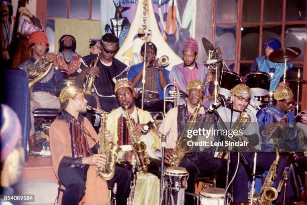 The Sun Ra Arkestra performs at the Detroit Jazz Center with Sun Ra on New Year's Eve in Detroit on December 31, 1979