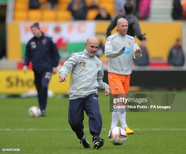 Blackpool coach Alan Wright during the warm-up