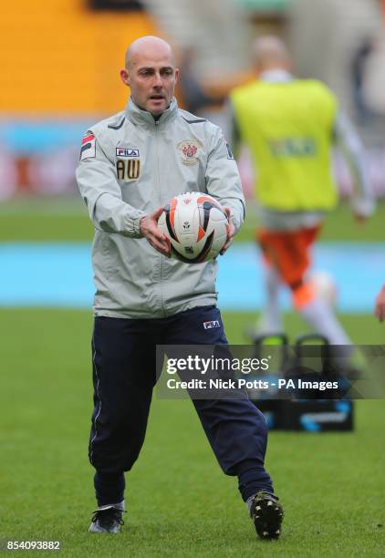 Blackpool coach Alan Wright during the warm-up