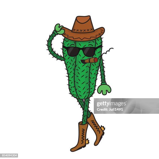 funny character in a cowboy hat and boots - thorn like stock illustrations