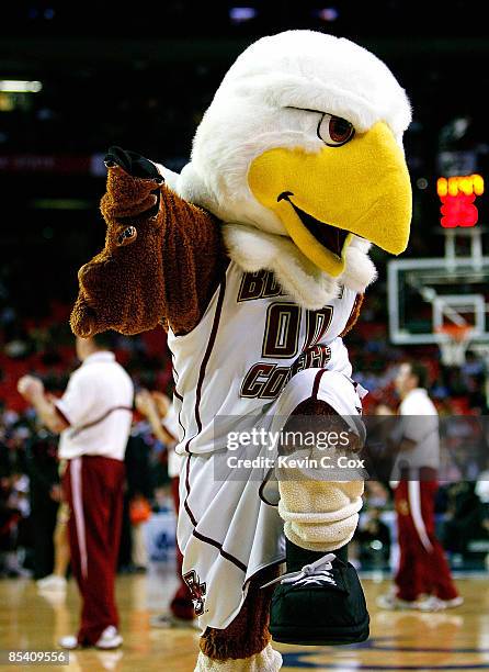 The mascot of the Boston College Eagles performs during day one against the Virginia Cavaliers in the 2009 ACC Men's Basketball Tournament at the...